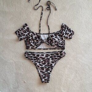 Leopard Print Off Shoulder Bikini